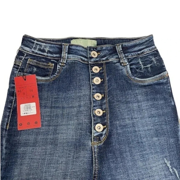 Colombian Jeans High Waisted Button fly Skinny Jeans Dark Wash Stretch Fitted 9 - Picture 3 of 9